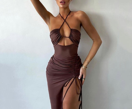 Sexy High Split Drawstring Dress